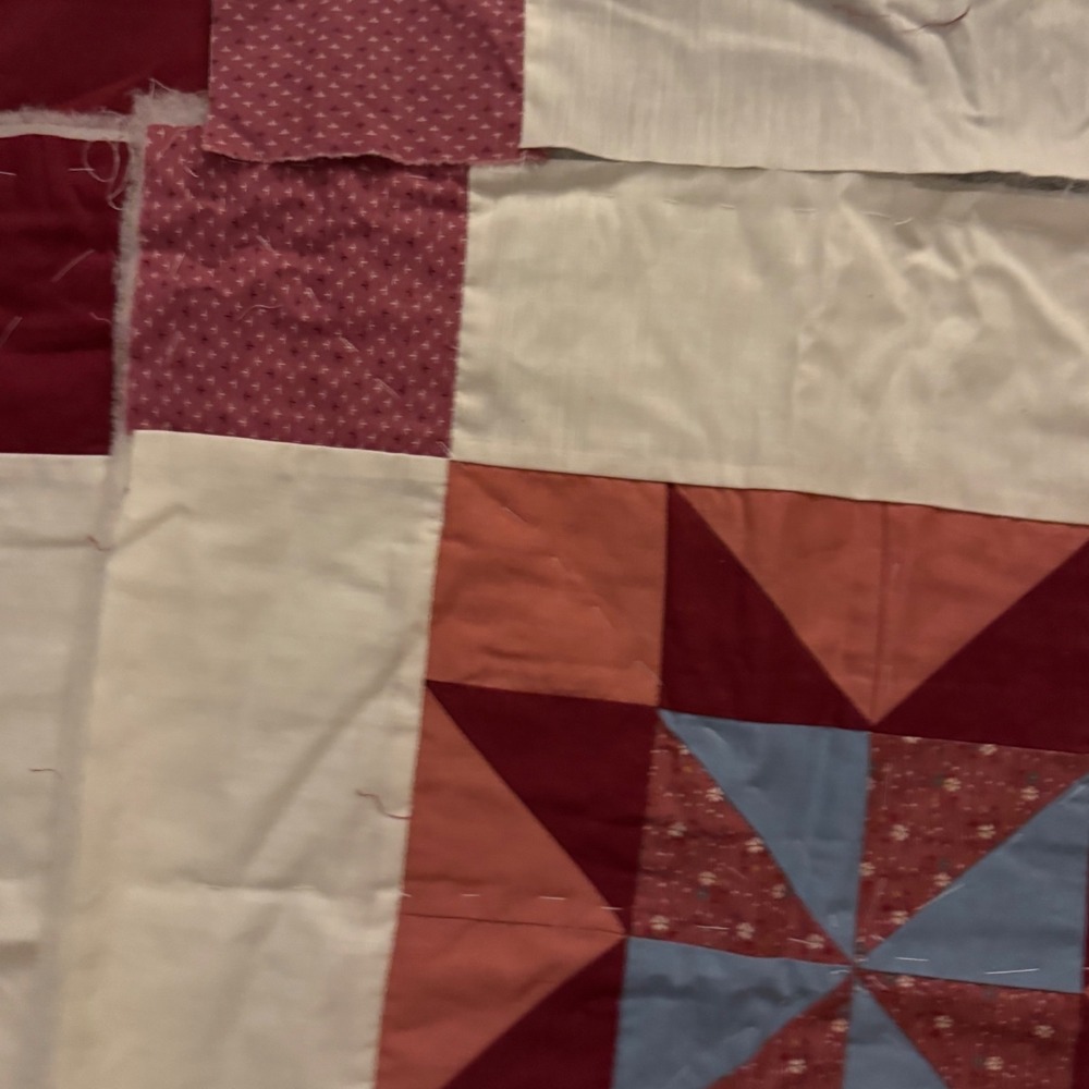 Handmade Quilt Top Panels 12 Vintage Patchwork Red White Blue Cotton - Picture 14 of 16